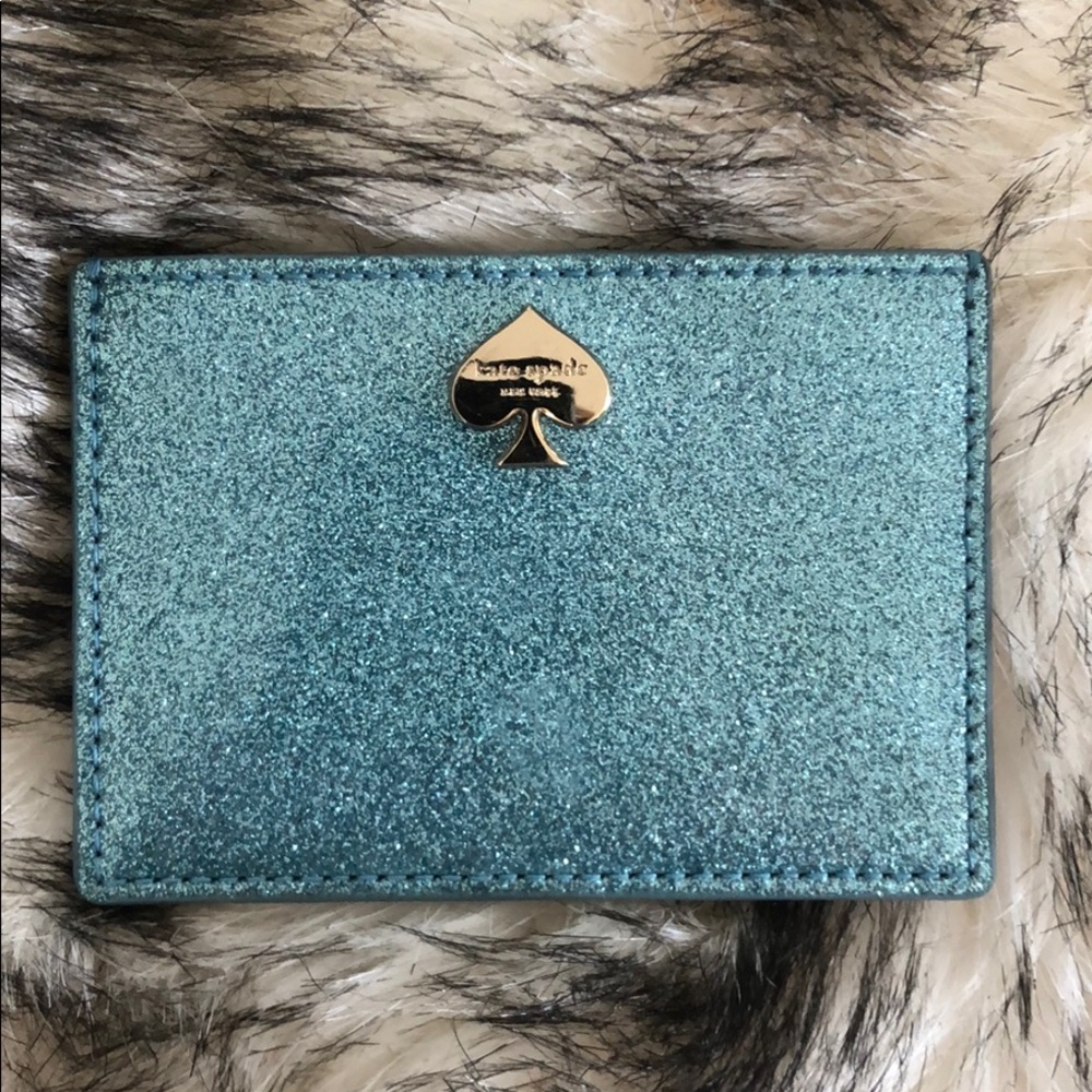 Kate spade blue glitter card holder NIB